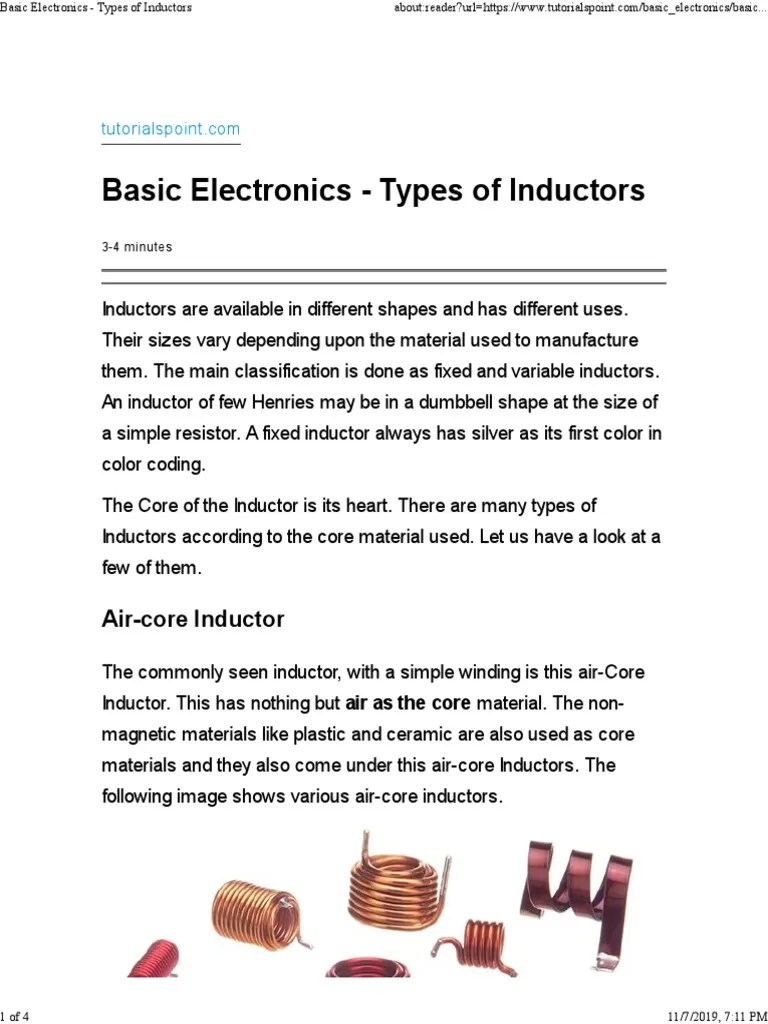 Basic Electronics Types of Inductors PDF Inductor Equipment