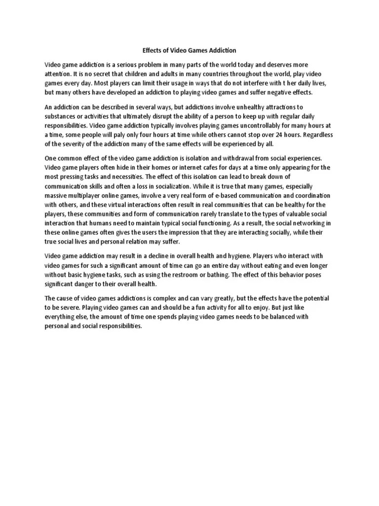 Effects of Video Games Addiction PDF Video Games