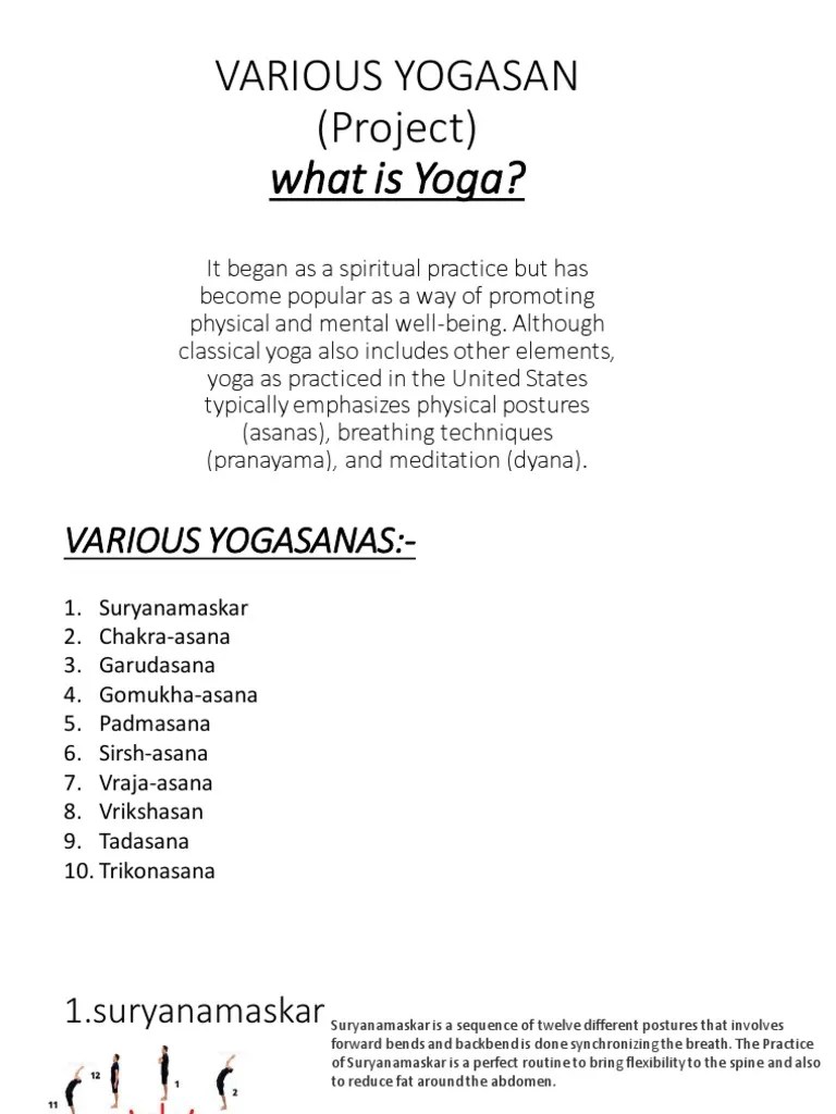 Various Yogasan (Project) What Is Yoga? PDF Asana Hatha Yoga