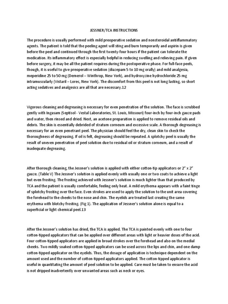 JESSNER/TCA CHEMICAL PEEL INSTRUCTIONS PDF Analgesic Medicine