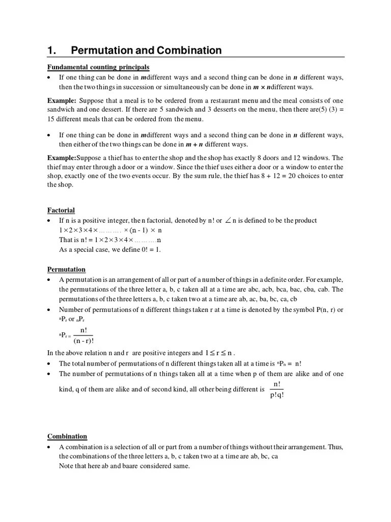 15 Permutation and Combination PDF Permutation Numbers