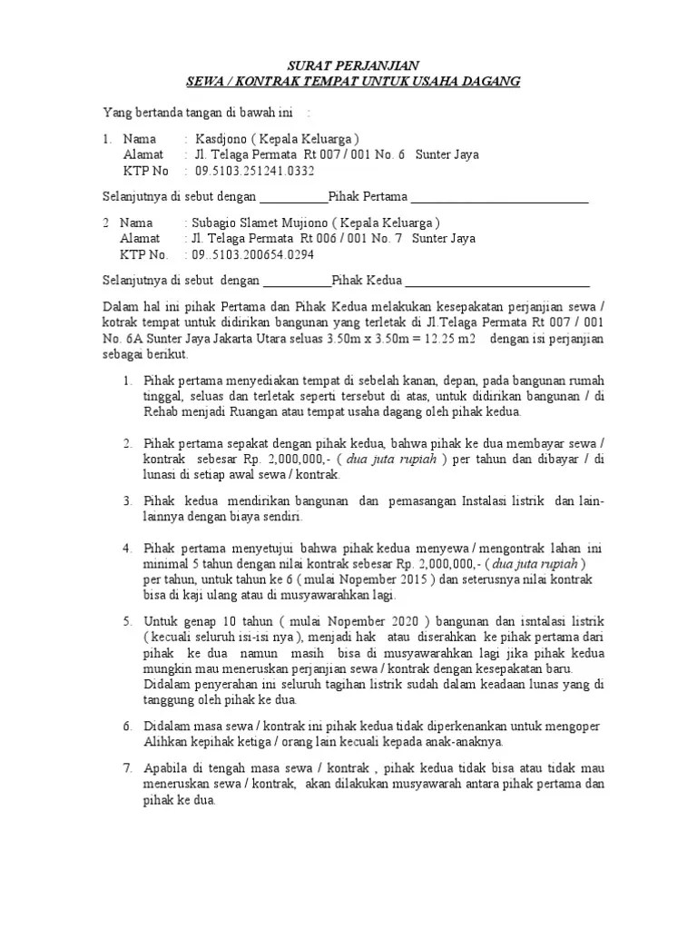 contoh surat perjanjian sewa rumah