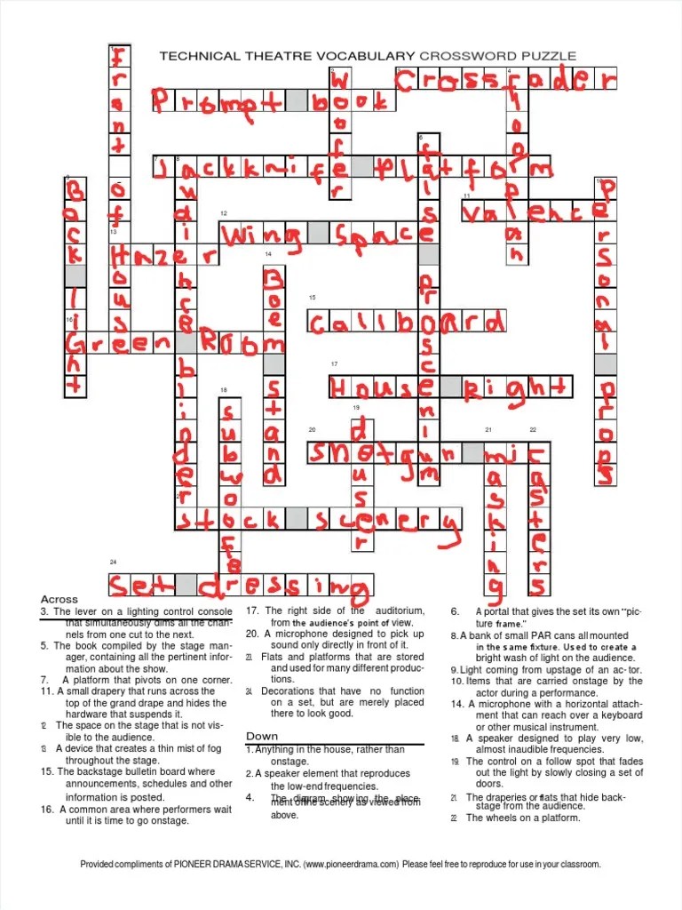 Technical Theatre Vocabulary: Crossword Puzzle | PDF