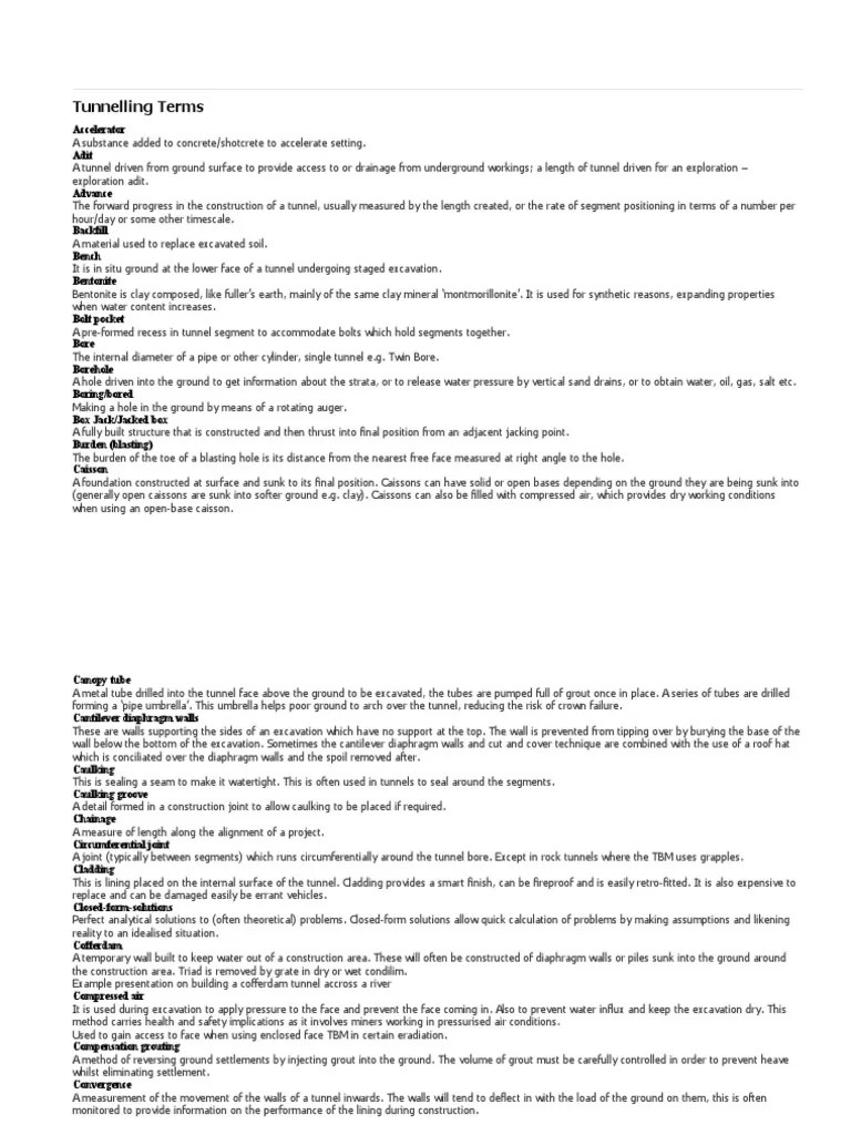 Tunnel Terminology PDF Tunnel Deep Foundation