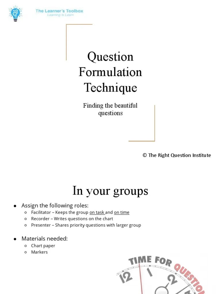 Question Formulation Technique PDF Question Cognitive Psychology
