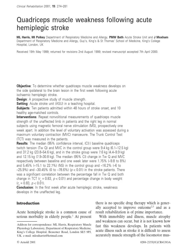 Quadriceps muscle weakness following acute PDF Stroke
