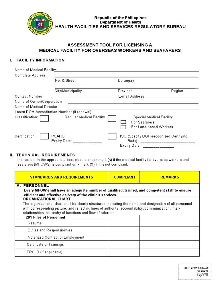 Rev2 4132015 Mfows Coa at PDF Quality Assurance Clinical Medicine