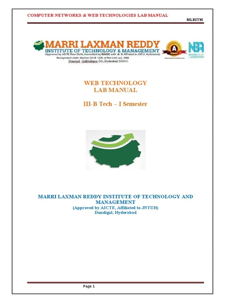  Technology Lab Manual III I r18 PDF World Wide  & 