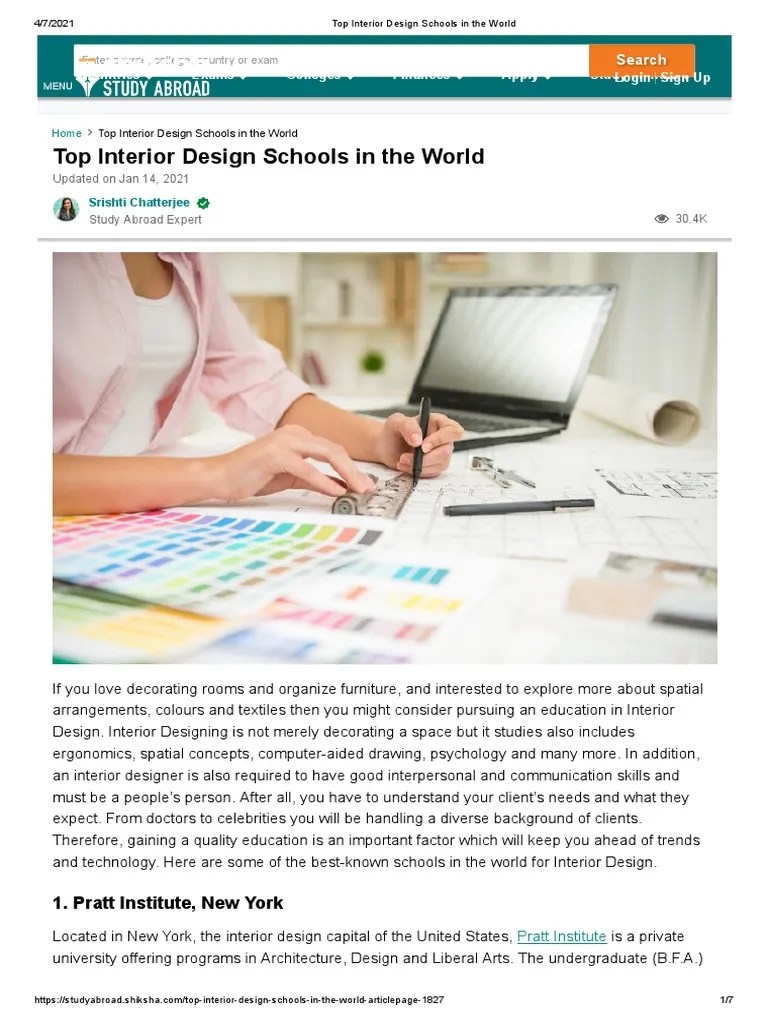 Top Interior Design Schools in the World PDF Design University