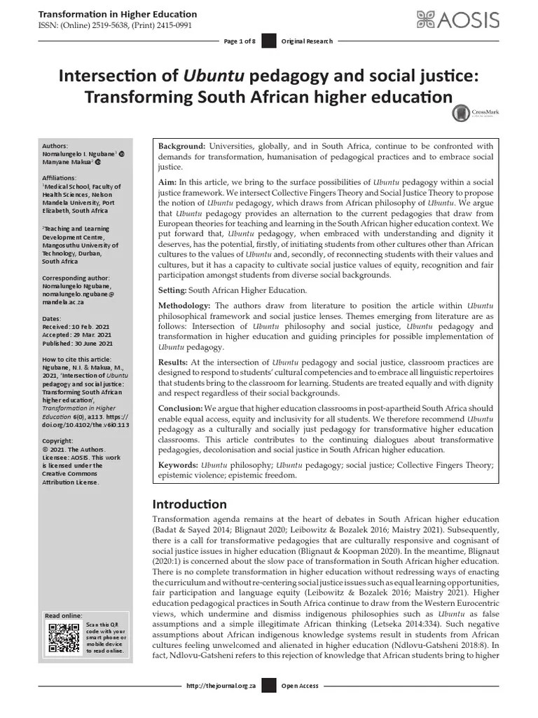 Articulo Ntersection of Ubuntu Pedagogy and Social Justice + PDF