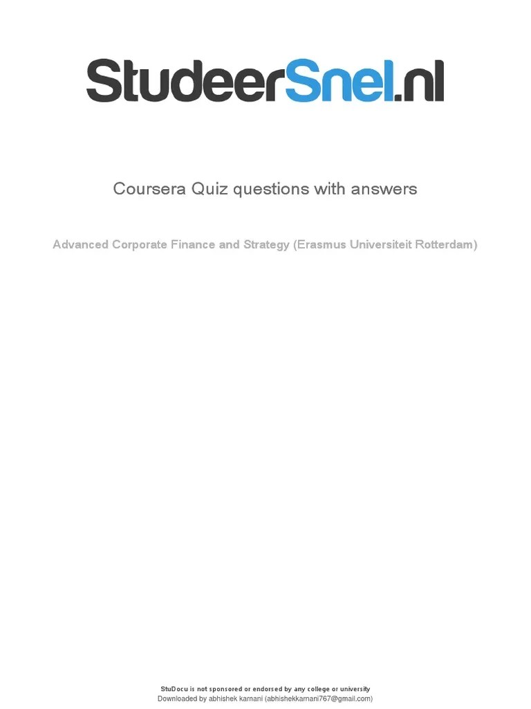 Coursera Quiz Questions With Answers | PDF | Cost Of Capital