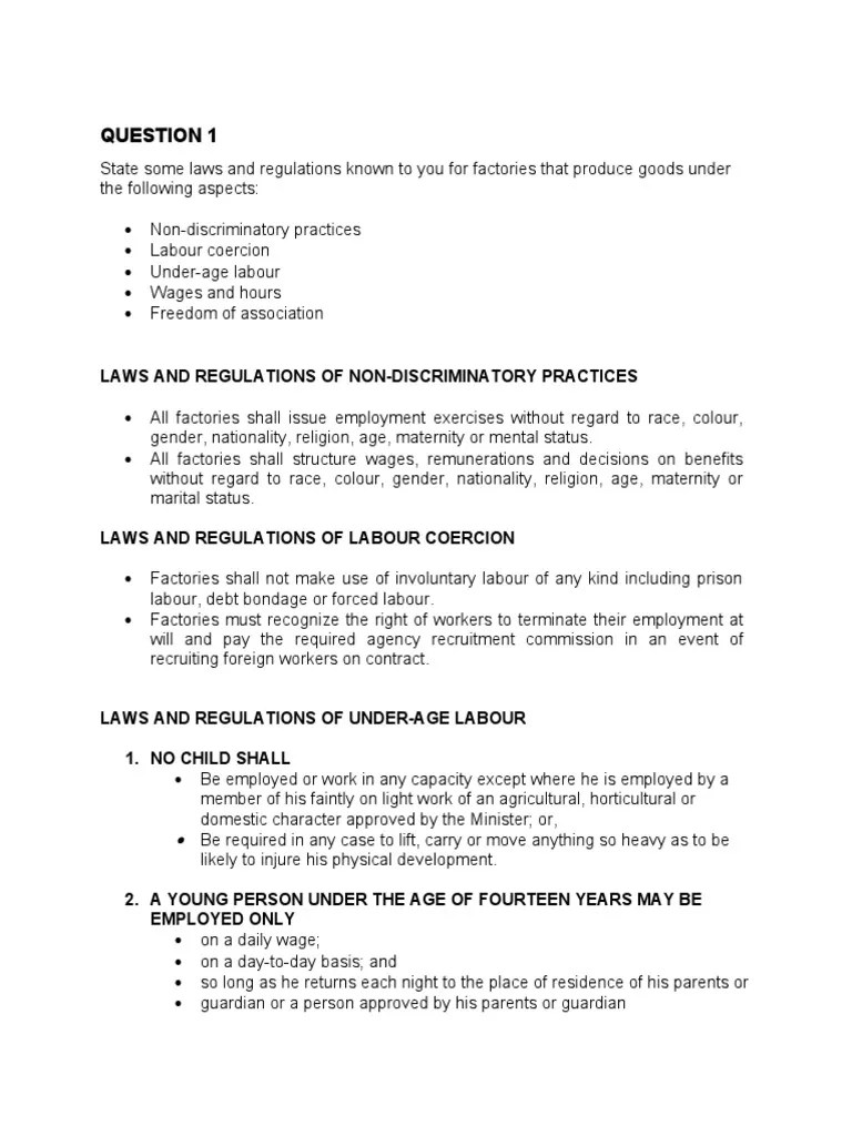 Factory Rules and Regulations PDF Employment Drinking Water