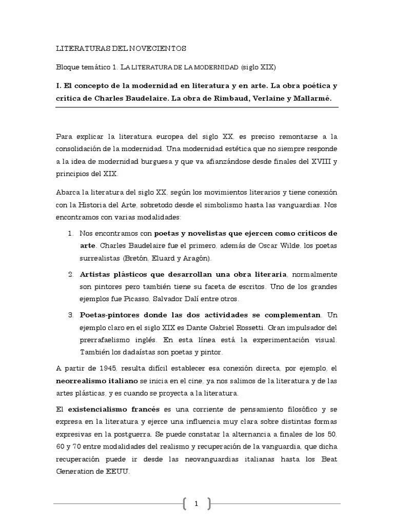 LITERATURAS DEL NOVECIENTOS Bloque Temat PDF