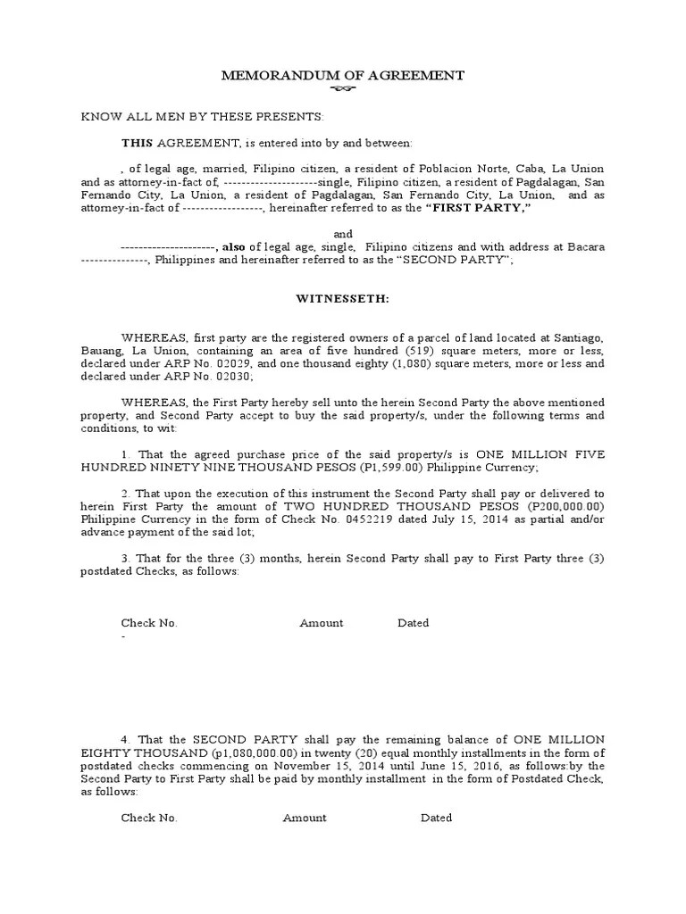 Memorandum of AgreementSample PDF Notary Public Deed