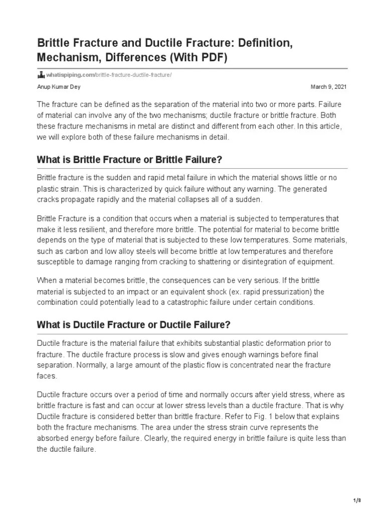 Brittle Fracture and Ductile Fracture Definition Mechanism Differences