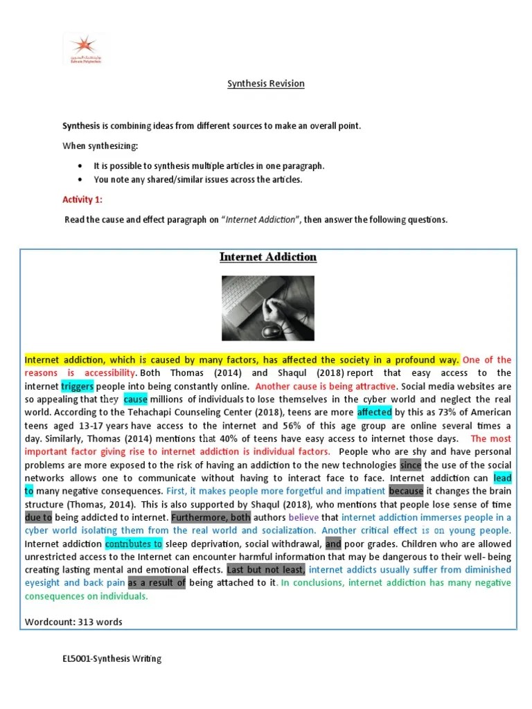 Synthesis Worksheet (Answered) | PDF | Internet | Adolescence
