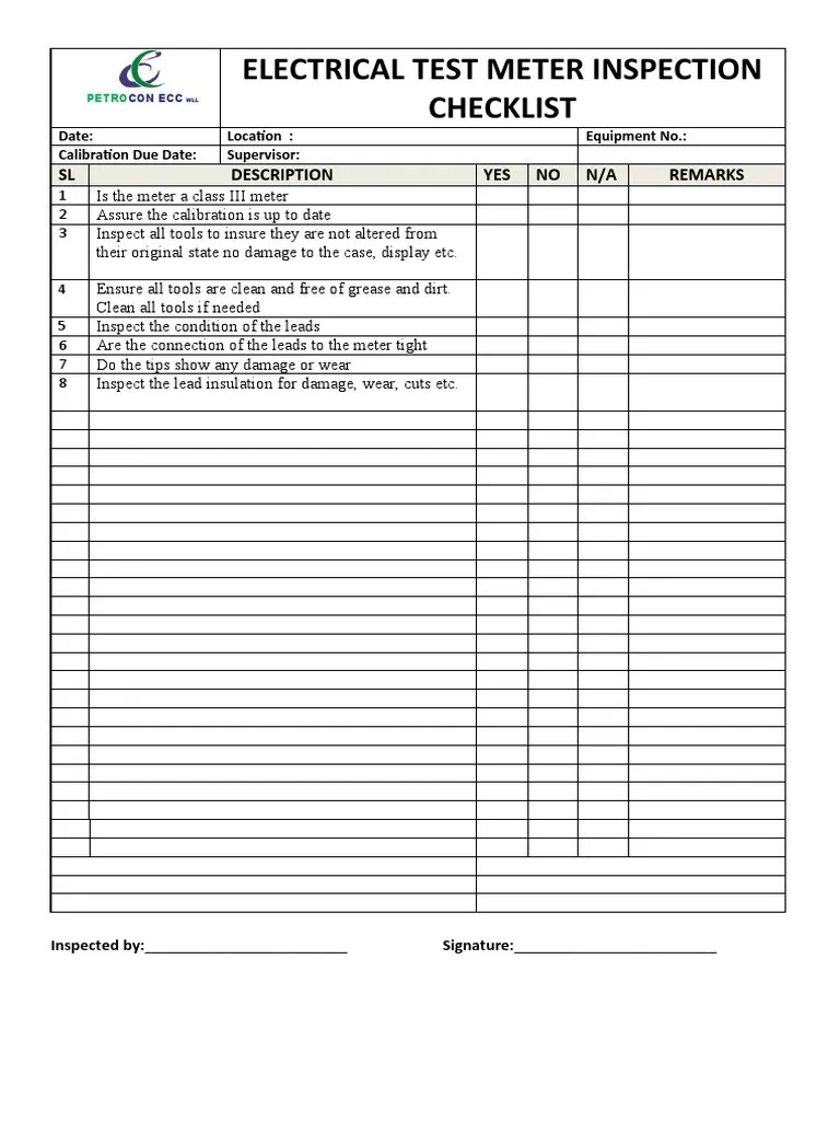 Multimeter Checklist PDF