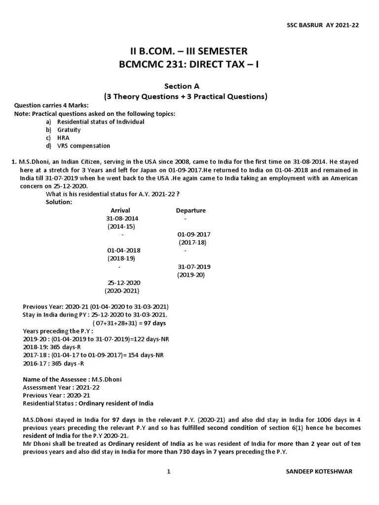 D TAX I Questions With Solution PDF Life Insurance Tax Deduction