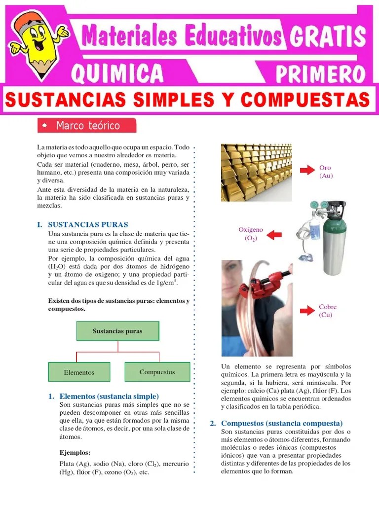 Sustancia Simple y Compuesta PDF Elementos químicos Compuestos