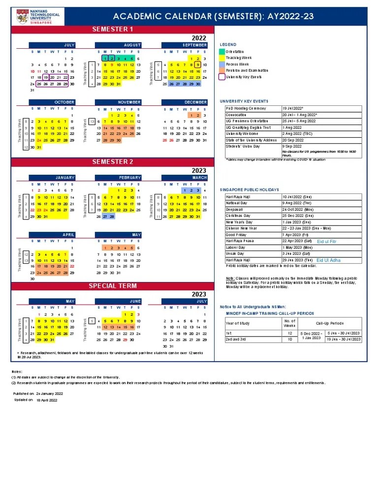 NTU Academic Calendar AY2022 23 (Semester) PDF Festival Holidays