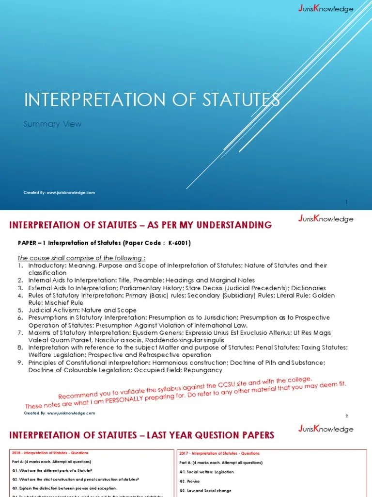 Interpretation of Statutes Single Slide PDF Statutory