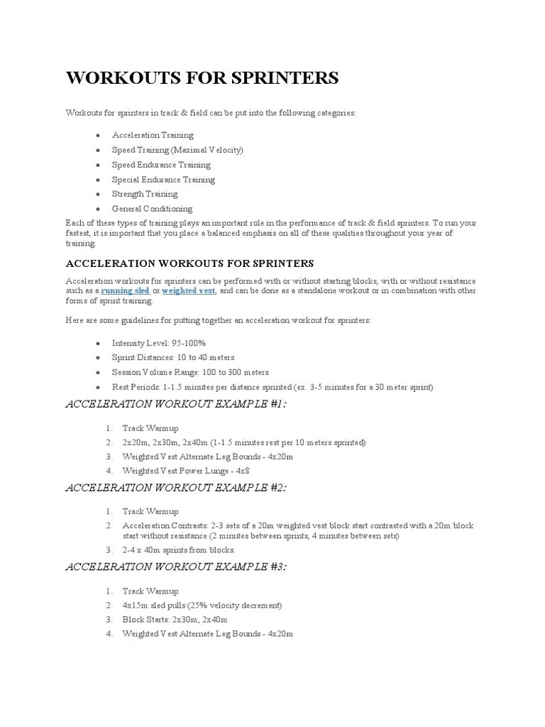 Workouts For Sprinters PDF Strength Training Weight Training