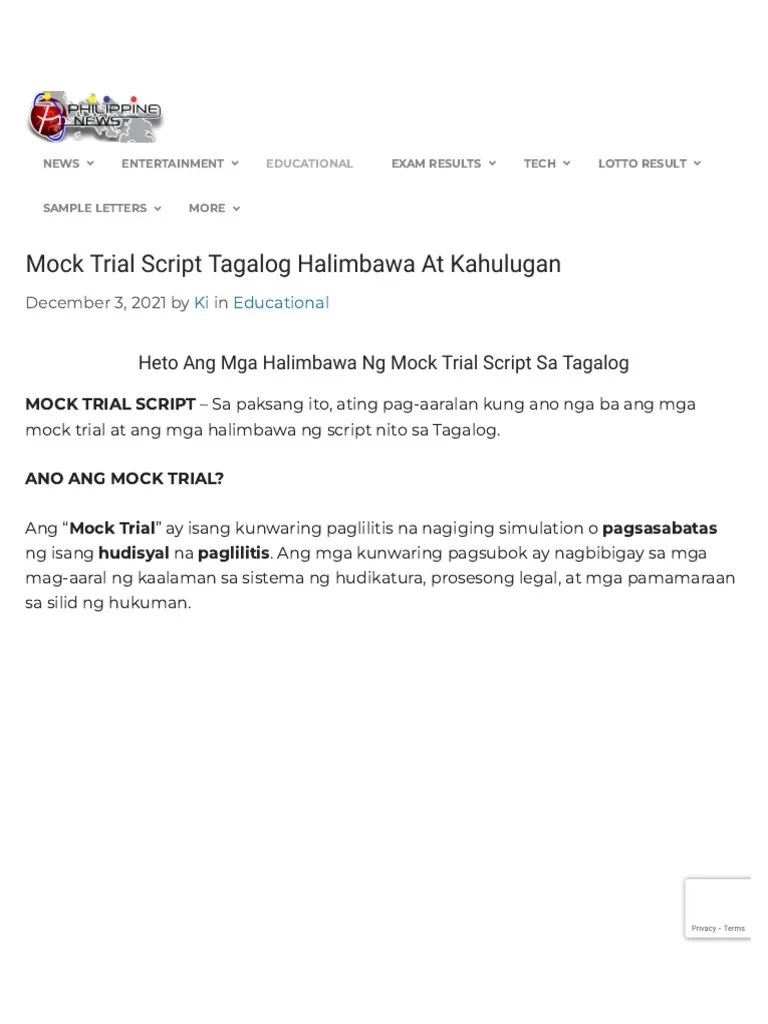 Mock Trial Script Tagalog Halimbawa at Kahulugan PDF
