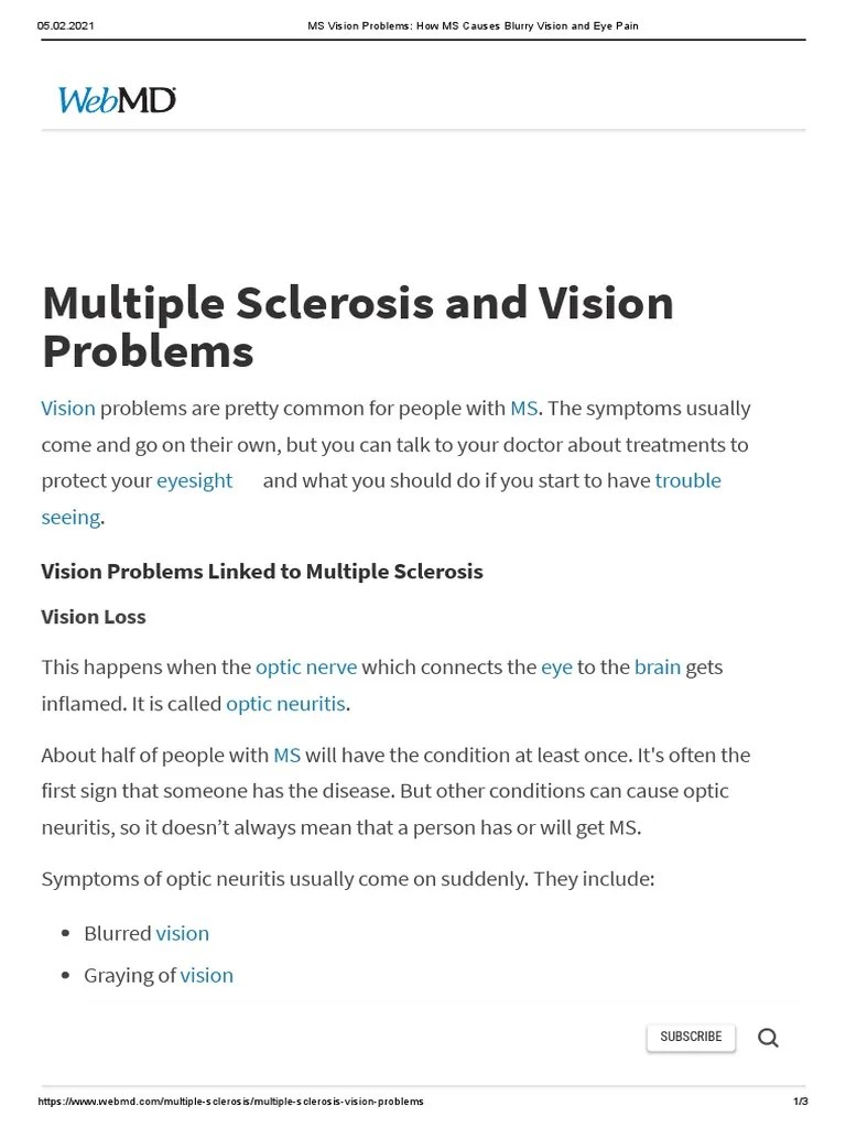 MS Vision Problems How MS Causes Blurry Vision and Eye Pain PDF