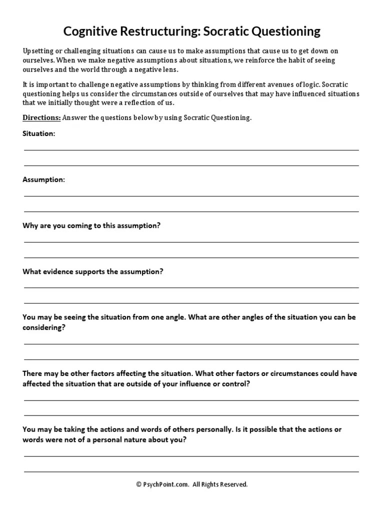 Cognitive Restructuring Socratic Questioning PDF