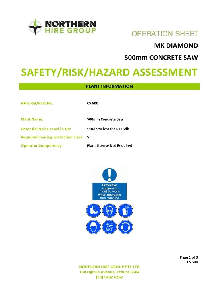 Concrete Saw 500mm Risk Assessment Key Operating Procedures PDF