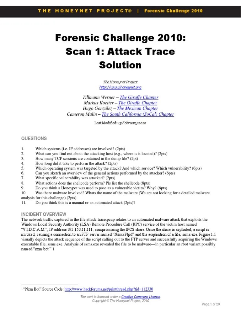 Forensic Challenge 2010 - Scan 1 - Solution - Final | PDF