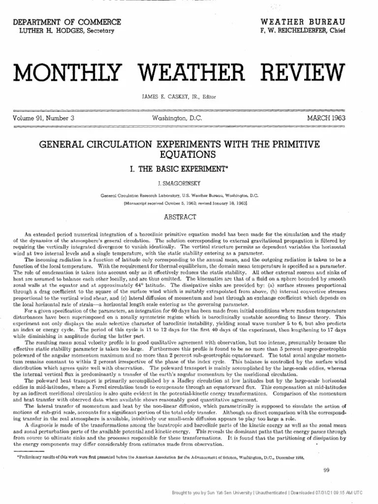 (15200493 Monthly Weather Review) General Circulation Experiments