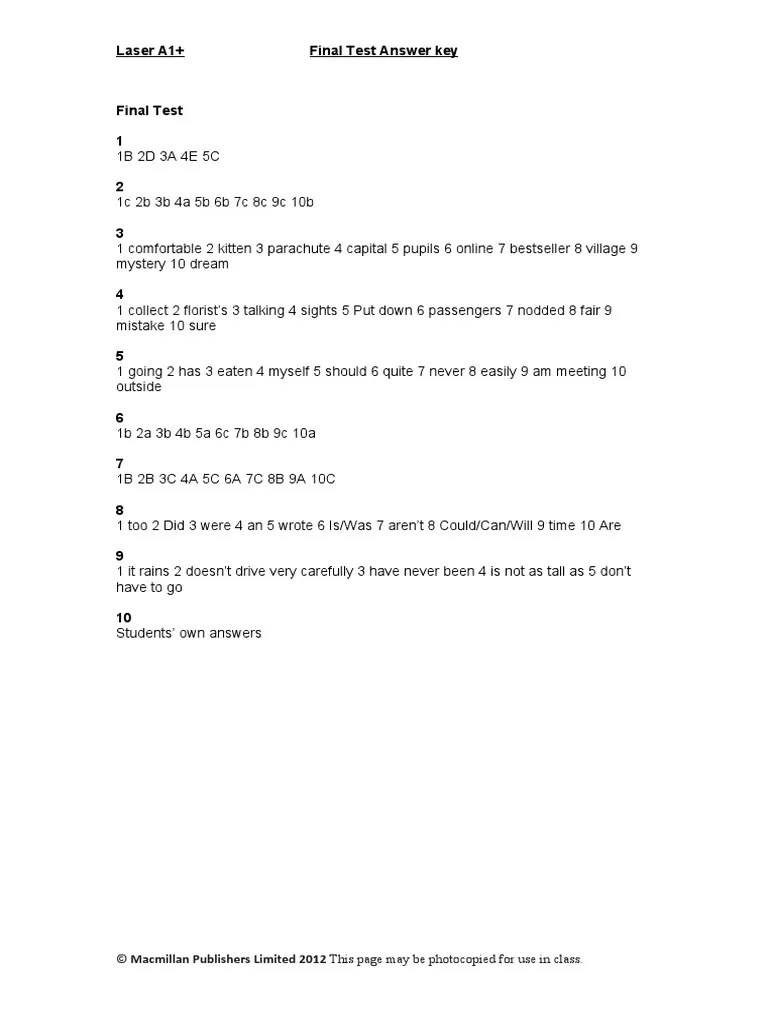 Final Test Answer Key PDF