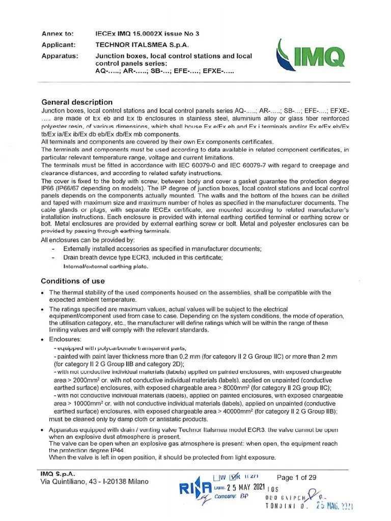 Ex Certificate EX E Panel PDF