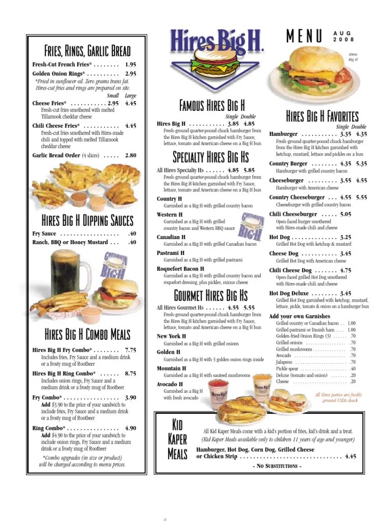 Main Menu Hamburgers French Fries