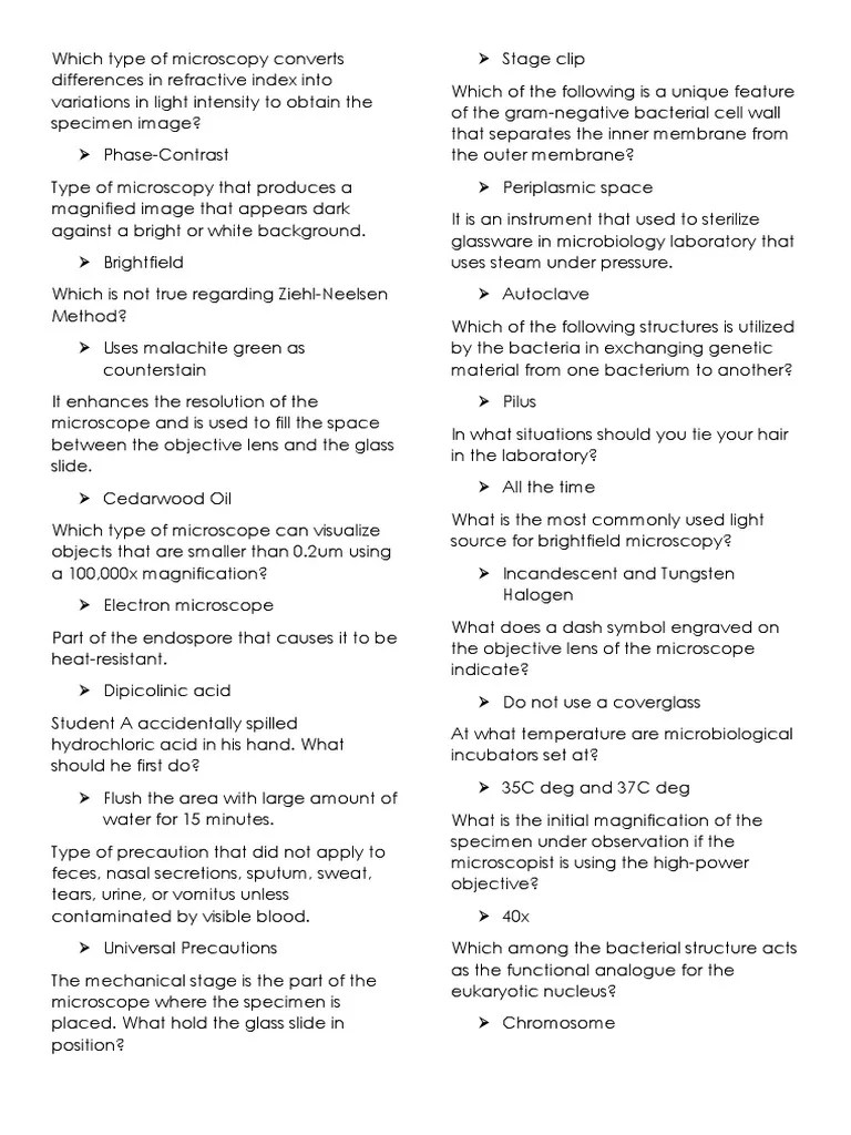 Questions To Review 2 PDF Microscope Microscopy