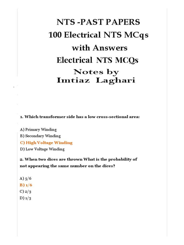 100 Electrical NTS MCQs With Answers (201920) 1 PDF Inductance