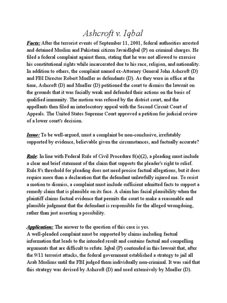 Ashcroft V Iqbal PDF Ashcroft V. Iqbal Bell Atlantic Corp. V. Twombly