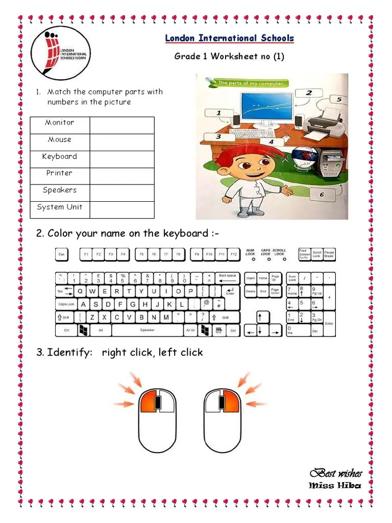 Grade 1 ICT worksheet PDF