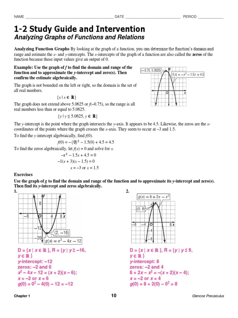 Answer Key 1-2 Study Guide and Intervention | PDF | Function