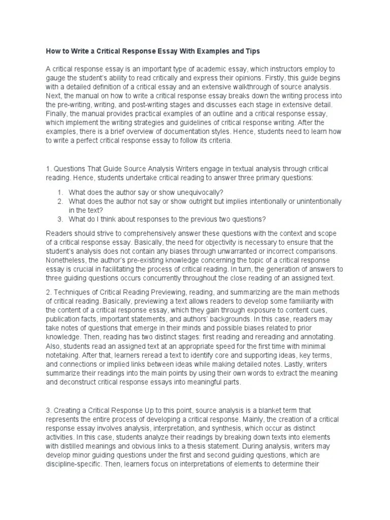 Guide to Writing a Critical Response Essay PDF Essays Bibliography