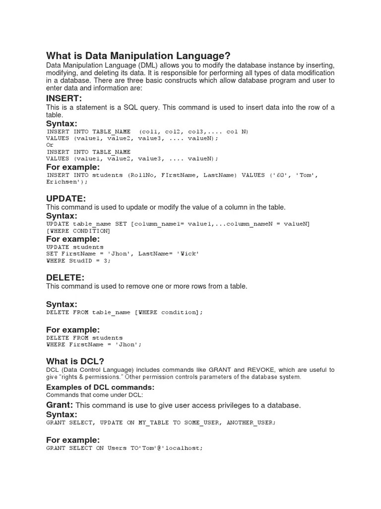 Data Manipulation Language18!11!2021 PDF Software Software Engineering