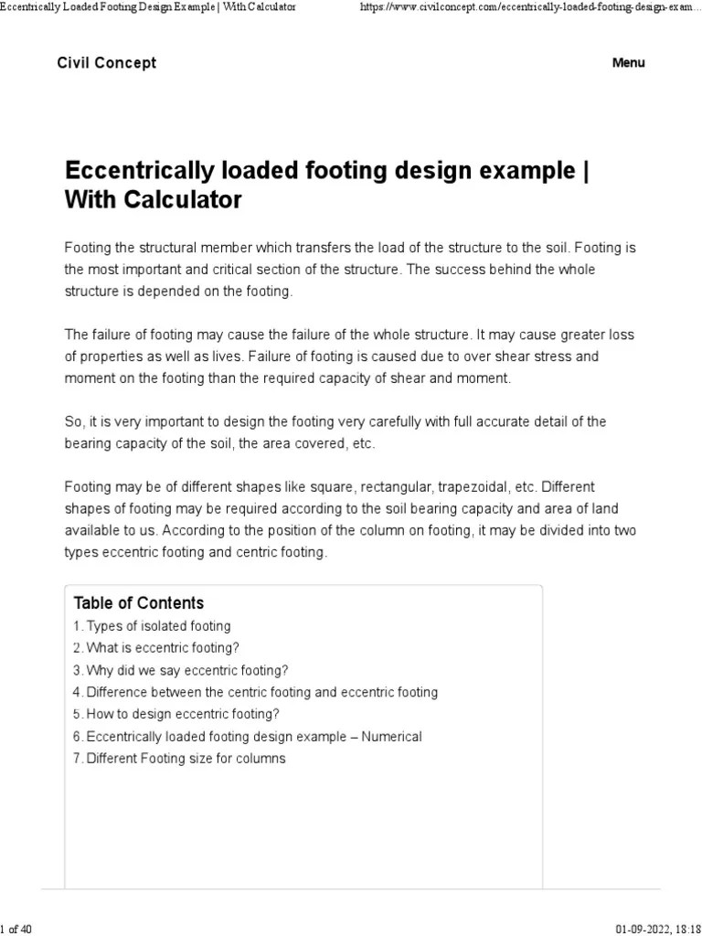 Eccentrically Loaded Footing Design Example With Calculator PDF