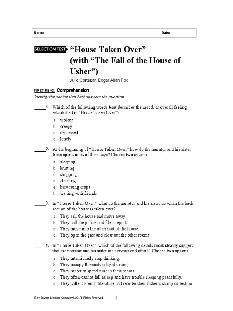 House Taken Over Questions PDF Verb Semantic Units