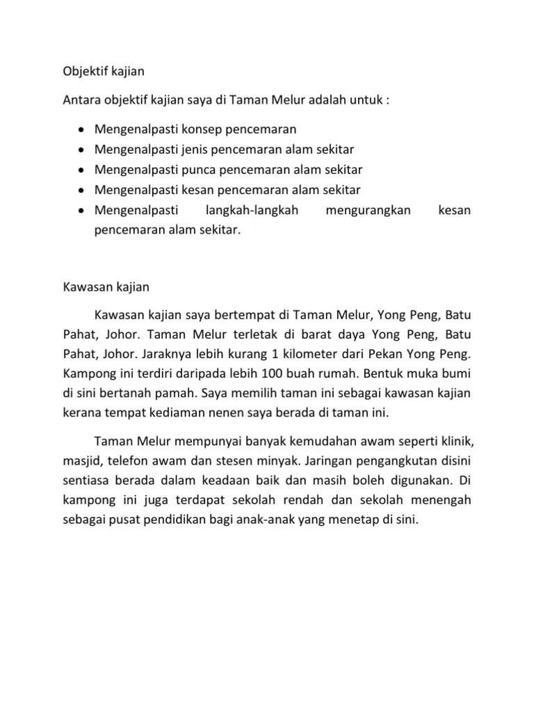 Objektif Kajian Pencemaran Alam Sekitar - Voooty