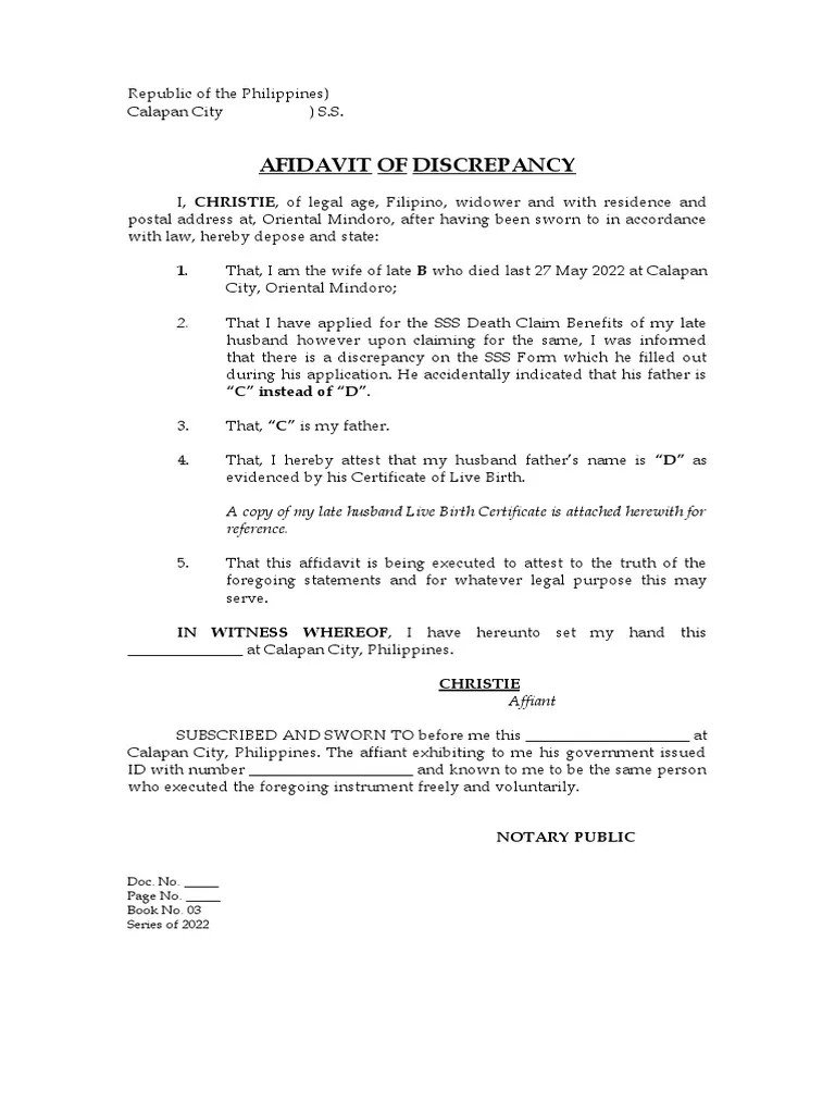 affidavit of discrepancy Sample PDF