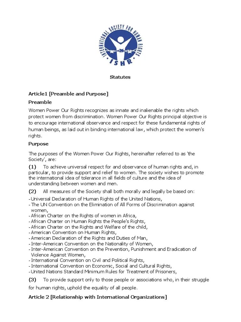 ISHR Statutes Satzung English PDF Human Rights Rights