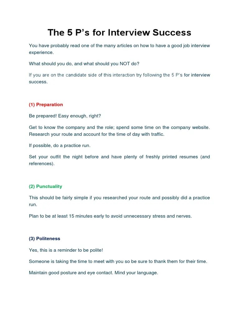 The 5 Ps For Interview Success PDF