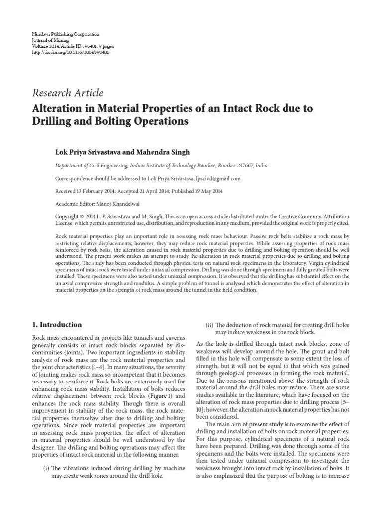 Alteration in Material Properties of An Intact Roc PDF Strength Of