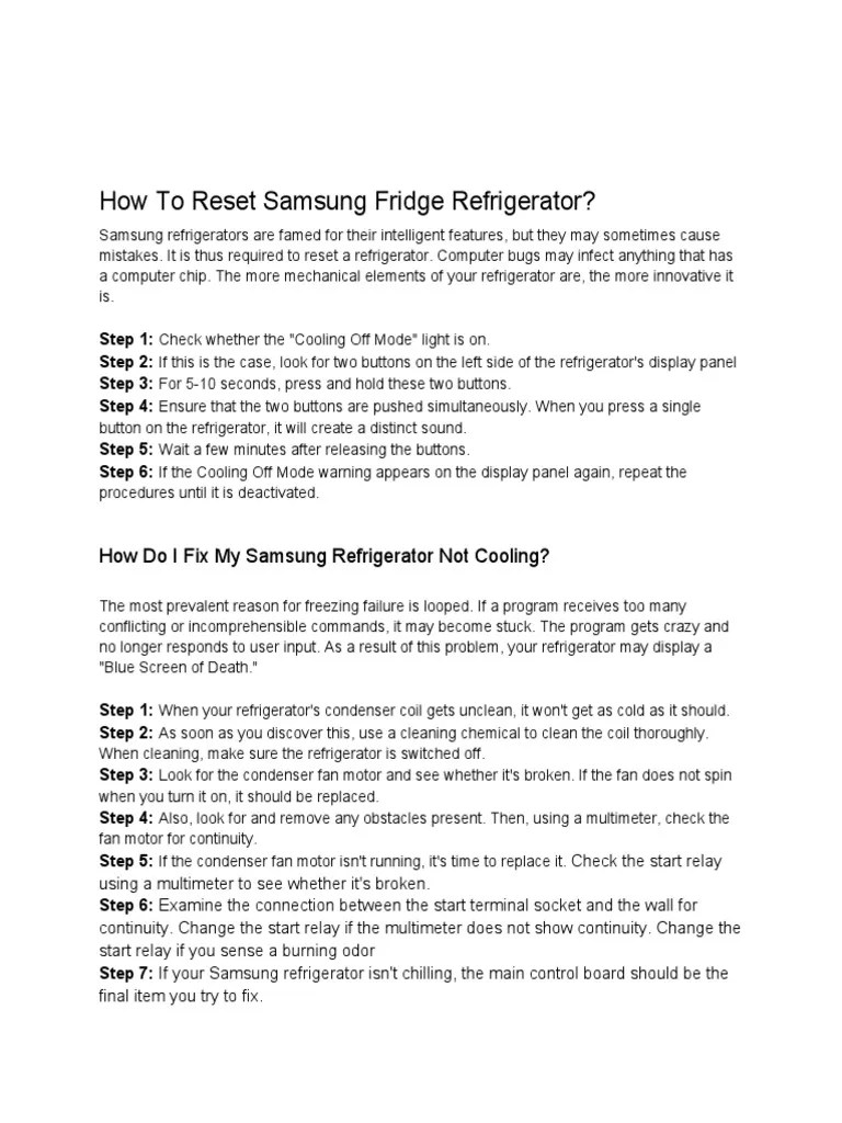 How To Reset Samsung Fridge Refrigerator PDF Refrigerator Computing